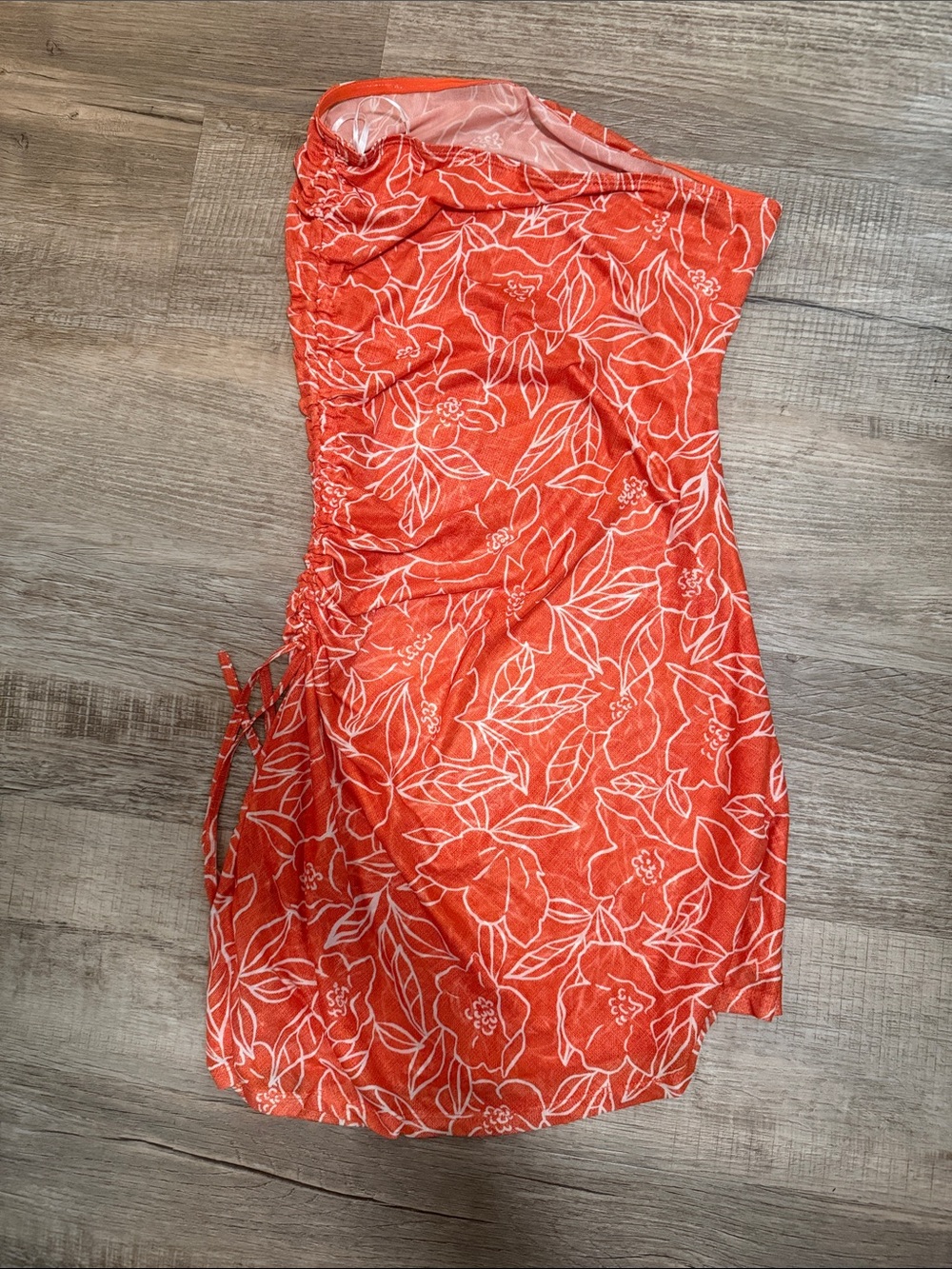 SHEIN Orange Floral Ruched Mini Dress